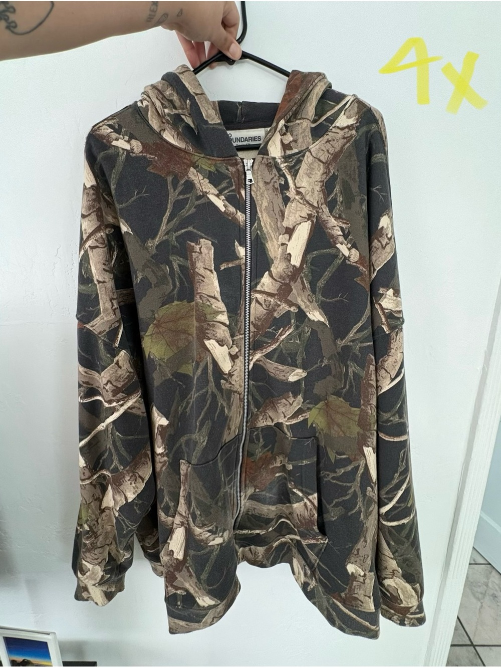 Camo Full-Zip Hoodie with Leaf Bark Print